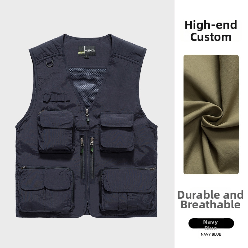 Φωτογραφικό γιλέκο εργασίας με προσαρμοσμένο λογότυπο, πολλαπλές τσέπες με διχτυωτά πάνελ, νάιλον/πολυαμίδιο 100%, φερμουάρ, ευρύχωρη γραμμή