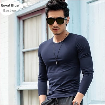 Pánske tričko s dlhými rukávmi, slim-fit, casual štýl, polyesterová tkanina, jednofarebný vzor