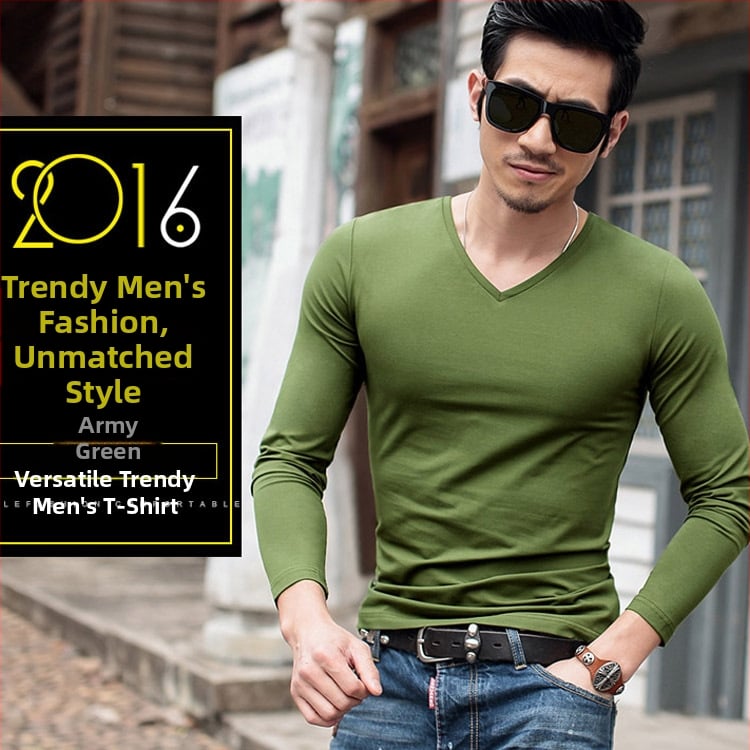 Pánske tričko s dlhými rukávmi, slim-fit, casual štýl, polyesterová tkanina, jednofarebný vzor