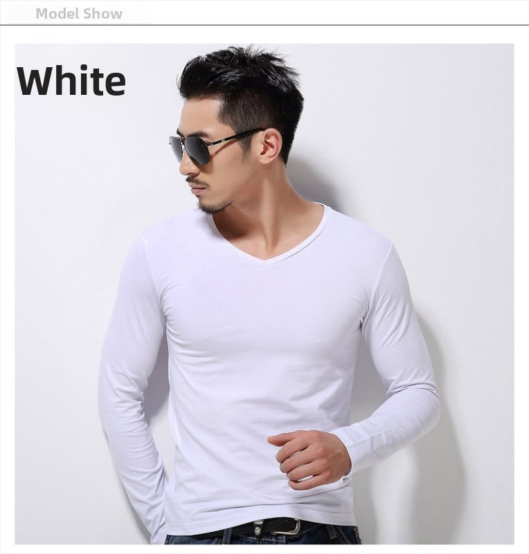 Pánske tričko s dlhými rukávmi, slim-fit, casual štýl, polyesterová tkanina, jednofarebný vzor