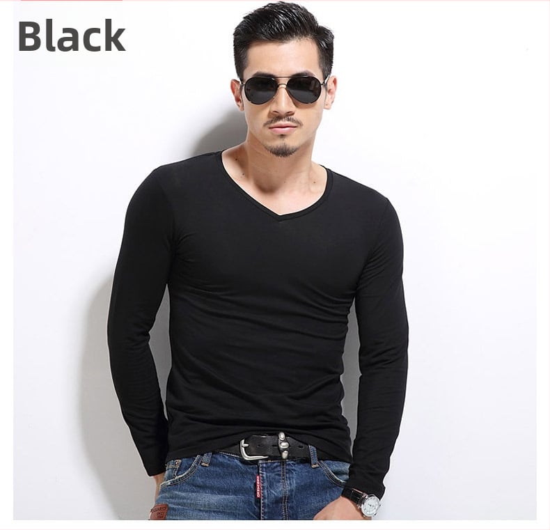 Pánske tričko s dlhými rukávmi, slim-fit, casual štýl, polyesterová tkanina, jednofarebný vzor