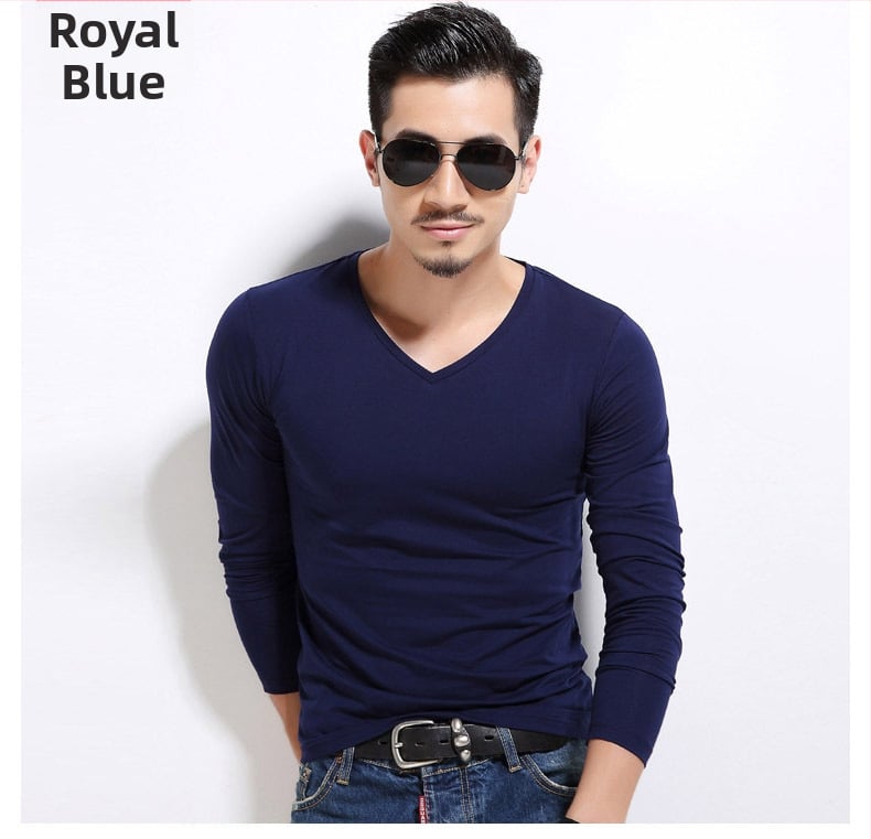 Pánske tričko s dlhými rukávmi, slim-fit, casual štýl, polyesterová tkanina, jednofarebný vzor