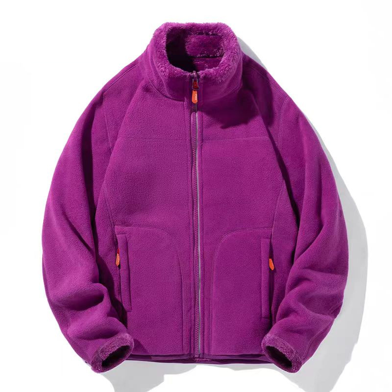 Uniszex polár fleece kabát reverszibil korál fleece bélésével, kardigán stílus, őszi–téli használatra, levehető belső réteg