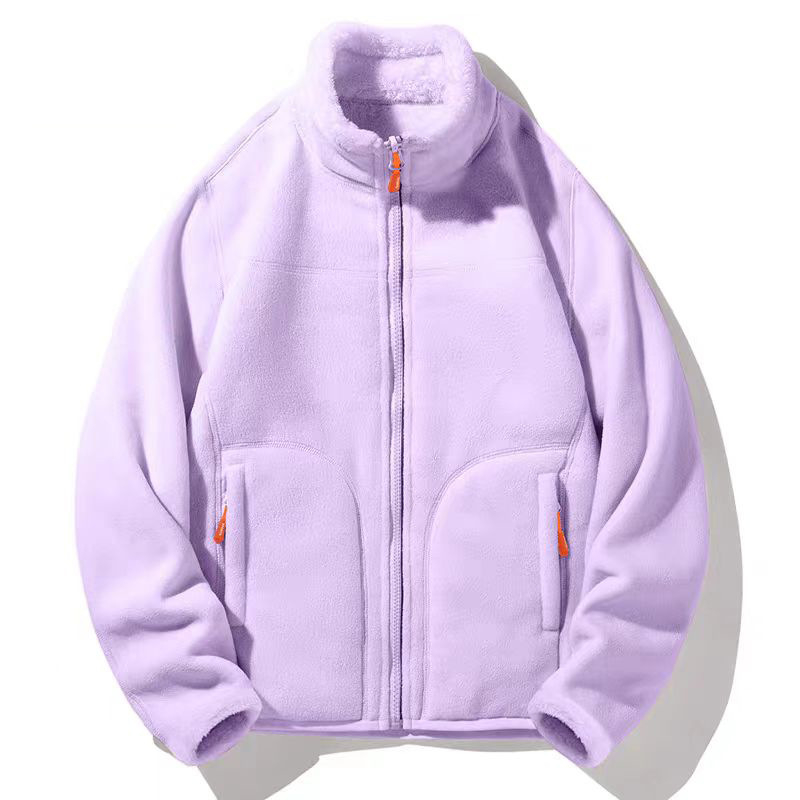 Uniszex polár fleece kabát reverszibil korál fleece bélésével, kardigán stílus, őszi–téli használatra, levehető belső réteg