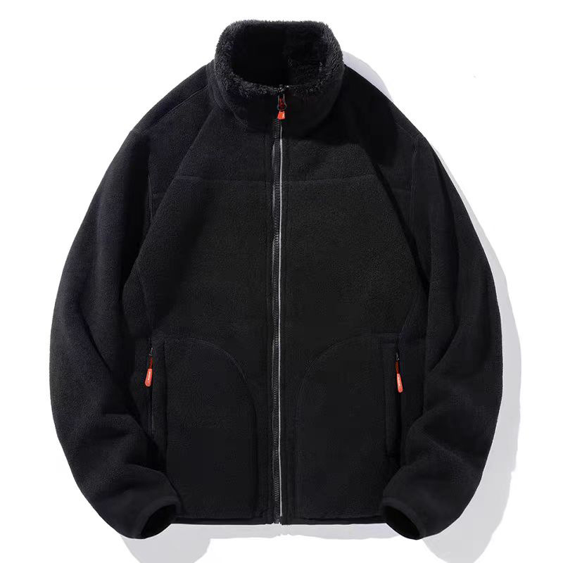 Uniszex polár fleece kabát reverszibil korál fleece bélésével, kardigán stílus, őszi–téli használatra, levehető belső réteg