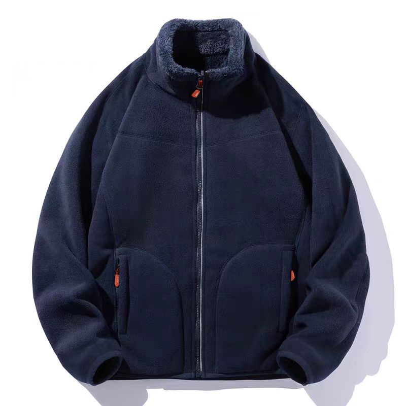 Uniszex polár fleece kabát reverszibil korál fleece bélésével, kardigán stílus, őszi–téli használatra, levehető belső réteg