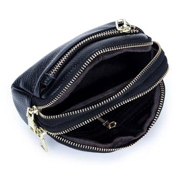 Ženski mini novčanik od prave kože s 3 džepovima na zip, 1 preklop dizajn, karirani uzorak