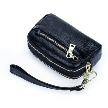 Ženski mini novčanik od prave kože s 3 džepovima na zip, 1 preklop dizajn, karirani uzorak