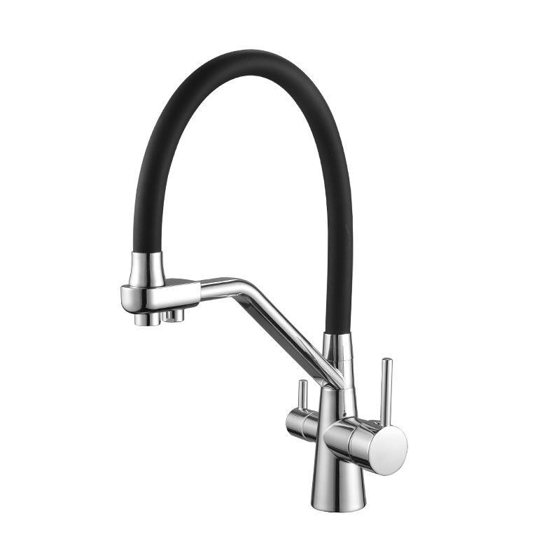 Kuchynský kohútik na umývanie riadu so studenou/teplou vodou, otočný 360°, filtr vody 3v1, keramický diskový ventil, mosadz konštrukcia