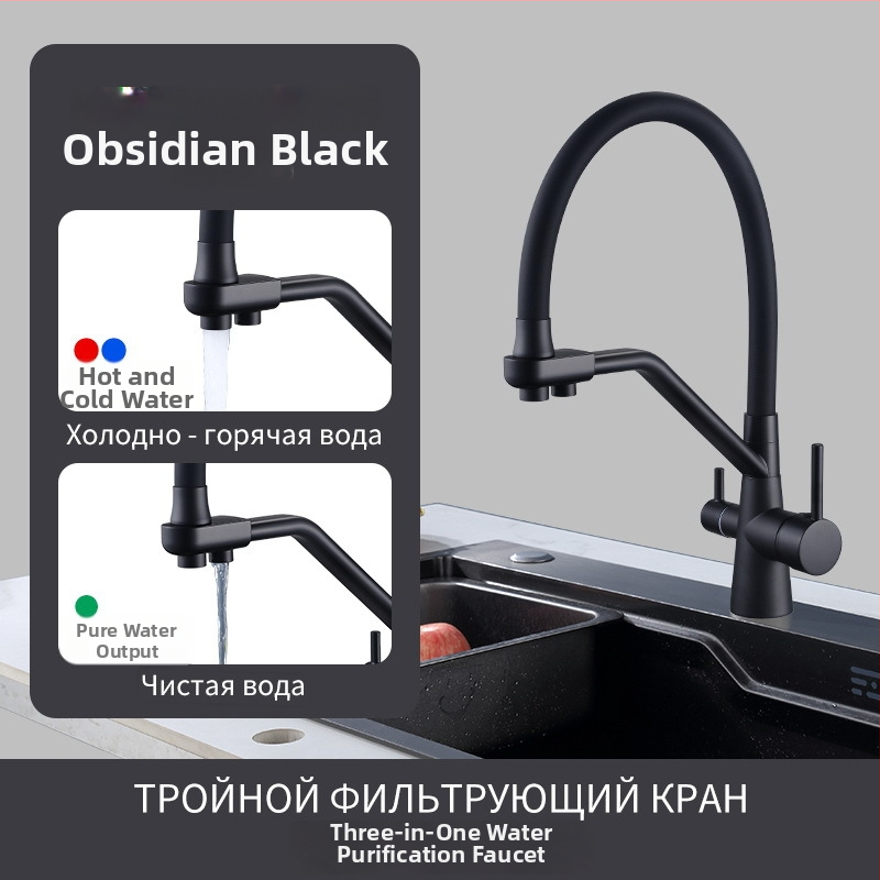 Kuchynský kohútik na umývanie riadu so studenou/teplou vodou, otočný 360°, filtr vody 3v1, keramický diskový ventil, mosadz konštrukcia