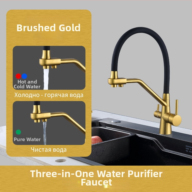 Kuchynský kohútik na umývanie riadu so studenou/teplou vodou, otočný 360°, filtr vody 3v1, keramický diskový ventil, mosadz konštrukcia