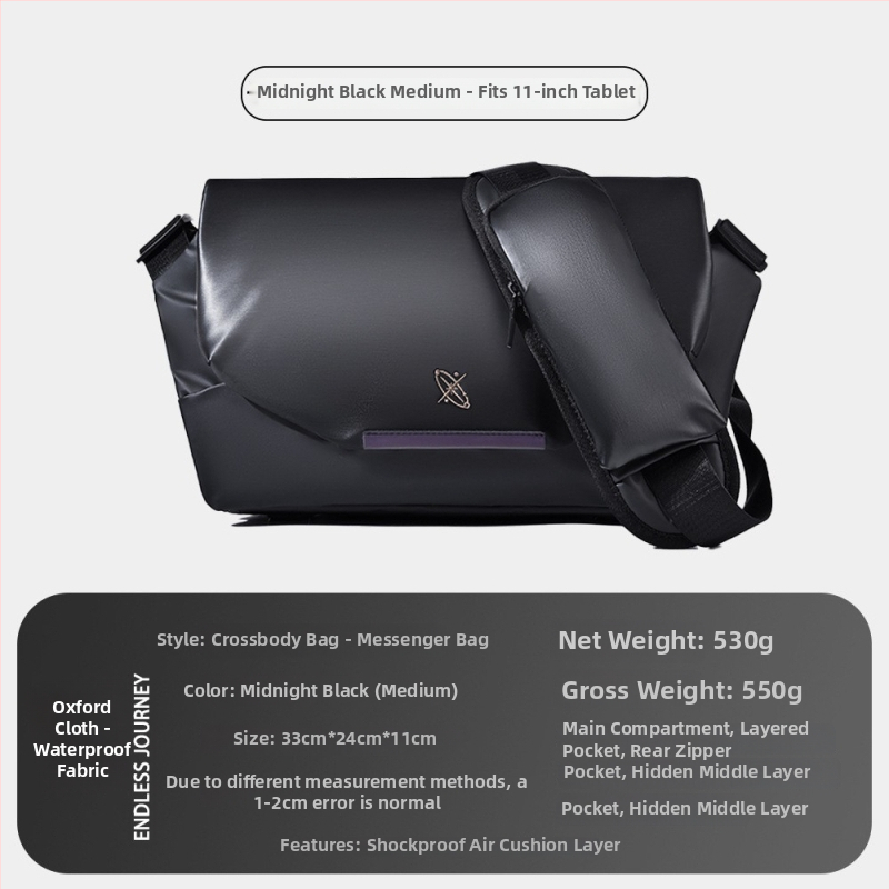 Ανδρική τσάντα ώμου, στυλ δρόμου, Oxford ύφασμα, αδιάβροχη, ιδανική για ταξίδια αναψυχής