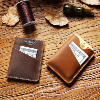 Държач за карти от кравешка кожа, унисекс, Aipi Leather, Солиден цвят, ръчна изработка