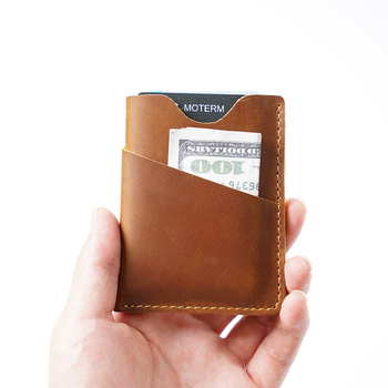 Държач за карти от кравешка кожа, унисекс, Aipi Leather, Солиден цвят, ръчна изработка
