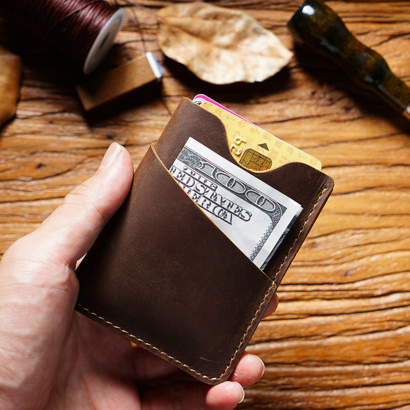 Държач за карти от кравешка кожа, унисекс, Aipi Leather, Солиден цвят, ръчна изработка