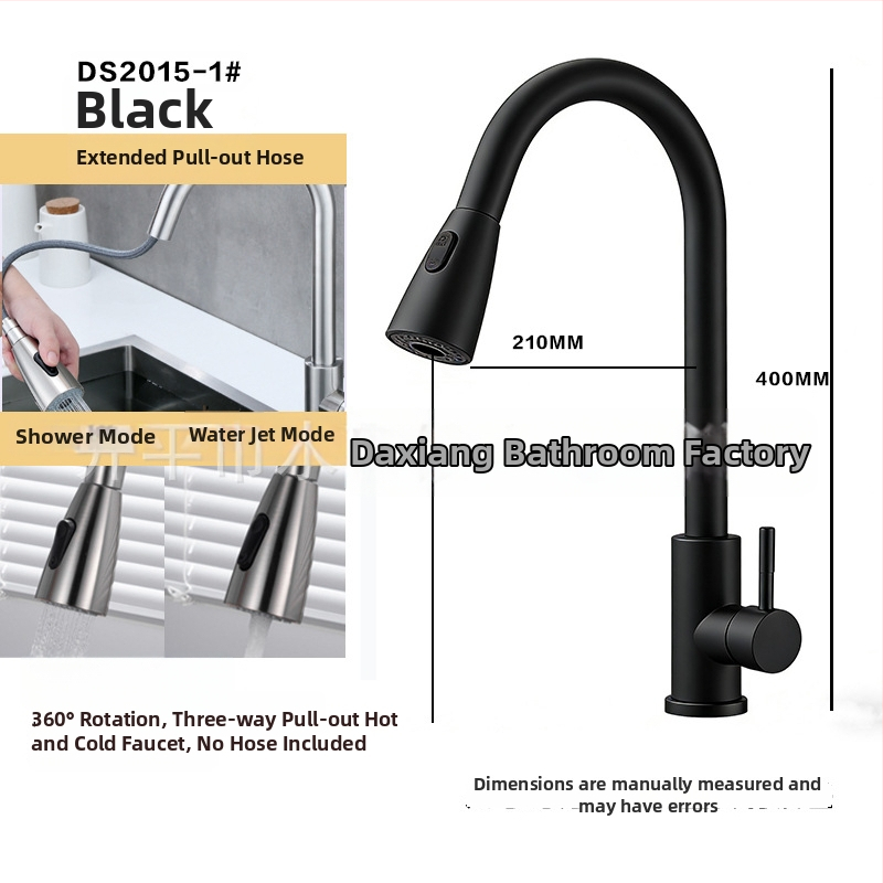 Kuchynský kohút s ťahacím výtokom z 304 nerezovej ocele, horúca a studená voda, otočný výtok, model A-102, vstup 1/2in