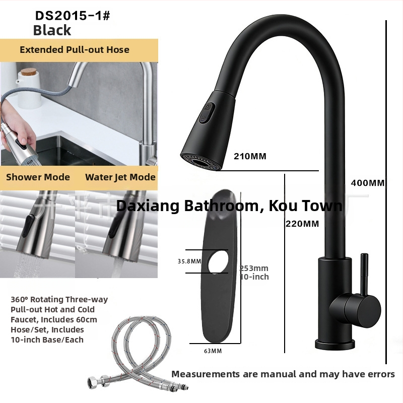 Kuchynský kohút s ťahacím výtokom z 304 nerezovej ocele, horúca a studená voda, otočný výtok, model A-102, vstup 1/2in