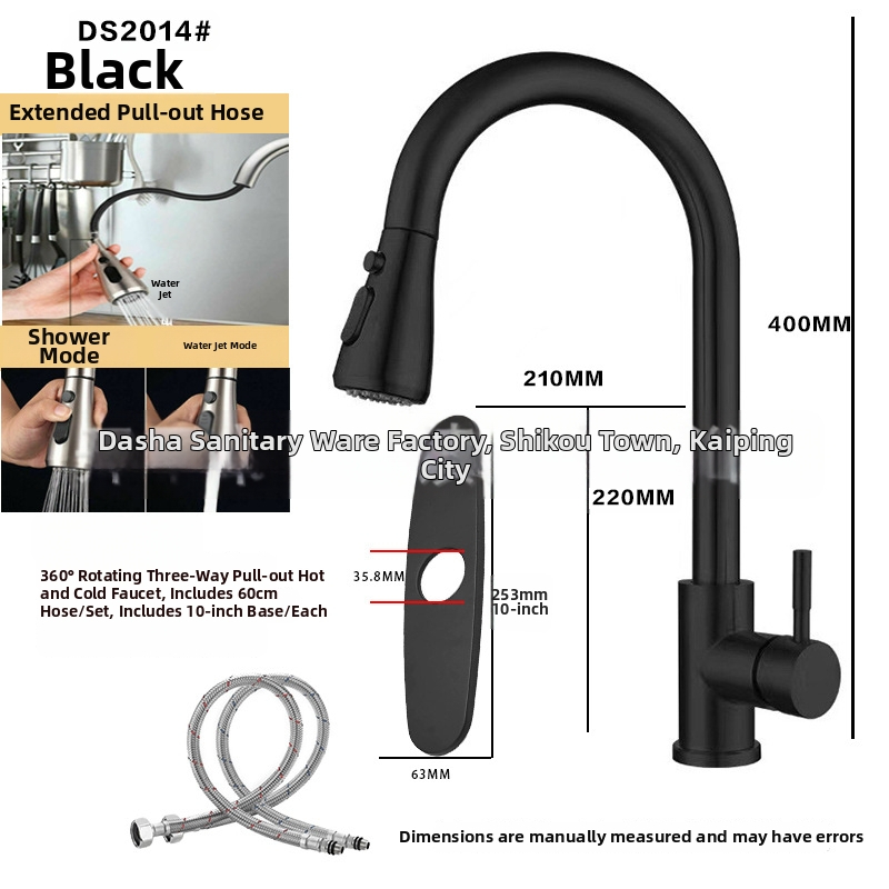 Kuchynský kohút s ťahacím výtokom z 304 nerezovej ocele, horúca a studená voda, otočný výtok, model A-102, vstup 1/2in