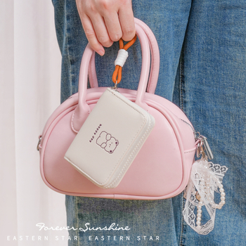 EASTERN STAR PU bőrtárca DL5001-01B, friss és édes stílus, poliészter bélés, csomó mintájú nyuszika–medve dizájn