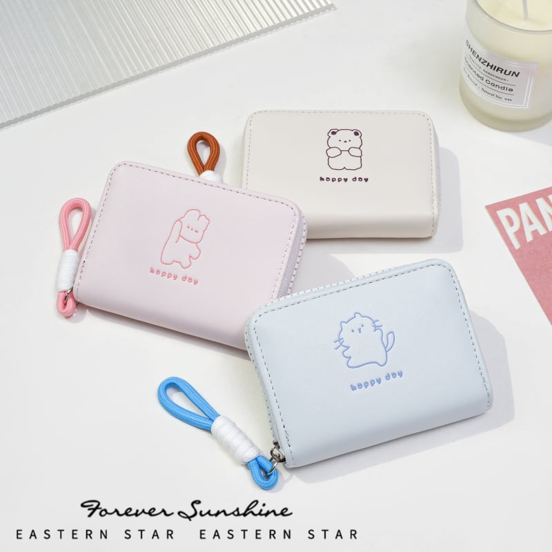 EASTERN STAR PU bőrtárca DL5001-01B, friss és édes stílus, poliészter bélés, csomó mintájú nyuszika–medve dizájn