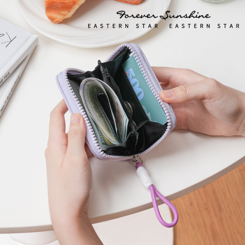 EASTERN STAR PU bőrtárca DL5001-01B, friss és édes stílus, poliészter bélés, csomó mintájú nyuszika–medve dizájn