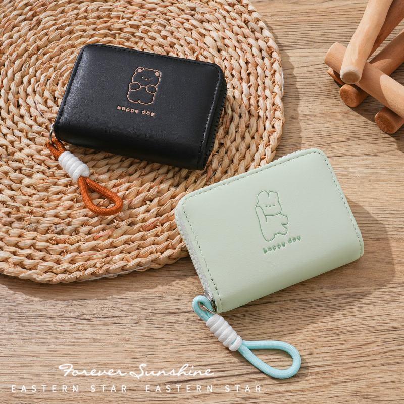 EASTERN STAR PU bőrtárca DL5001-01B, friss és édes stílus, poliészter bélés, csomó mintájú nyuszika–medve dizájn