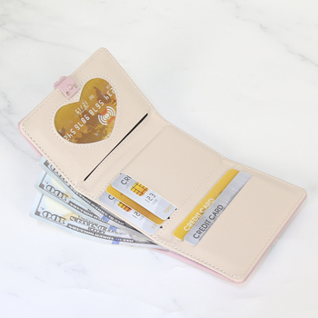 Дамски портфейл с PU кожа, три панели, бутон с форма на цвете, едноцветен модел, подплата полиестер