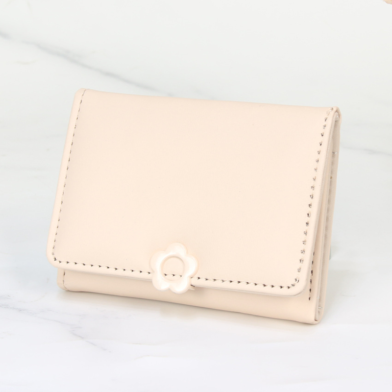 Дамски портфейл с PU кожа, три панели, бутон с форма на цвете, едноцветен модел, подплата полиестер