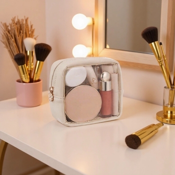 Прозрачна чантичка за грим от PU кожа, водоустойчива, ултралека, с цип