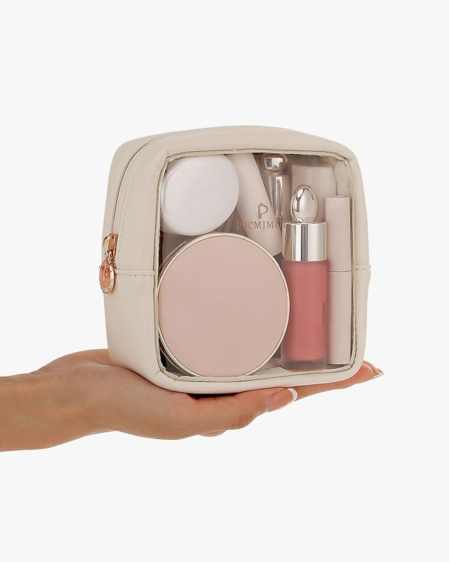 Прозрачна чантичка за грим от PU кожа, водоустойчива, ултралека, с цип