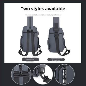 Ανδρική Τσάντα στήθους - αδιάβροχη μεμβράνη, επεκτάσιμος σχεδιασμός, μεγάλη χωρητικότητα, συμβατή με φορητό υπολογιστή 8 ιντσών, πολυλειτουργική διασταυρούμενη/ώμου τσάντα