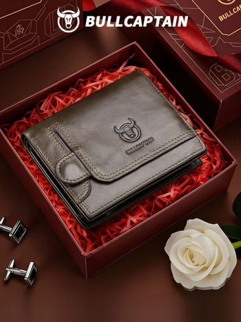 Мъжки кожен портфейл за шофьорска книжка и карти, естествена кожа от горен слой кравешка кожа, 2 сгъвки, ретро стил Европа-Америка, едноцветен, подплатен полиестер, анти-крадба и анти-скиминг