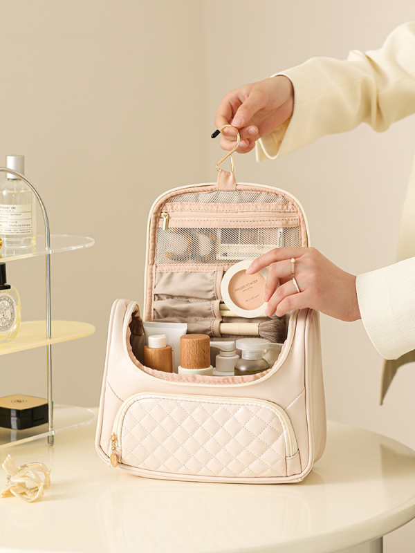 Kozmetikai táska nagy kapacitással, vízálló és antibakteriális, bővíthető, utazási akasztóval