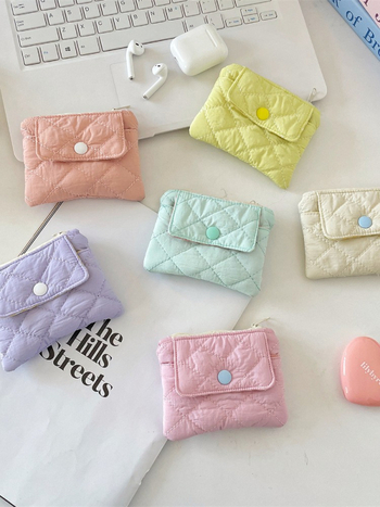 Монетник и картодържател със щракване — полиестер; plaid модел; женски; уличен стил; лято 2025