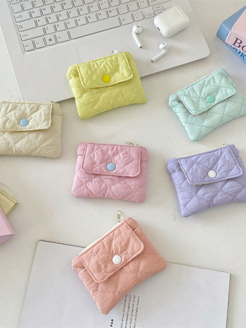 Монетник и картодържател със щракване — полиестер; plaid модел; женски; уличен стил; лято 2025