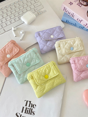 Монетник и картодържател със щракване — полиестер; plaid модел; женски; уличен стил; лято 2025