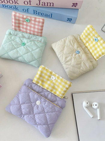 Монетник и картодържател със щракване — полиестер; plaid модел; женски; уличен стил; лято 2025