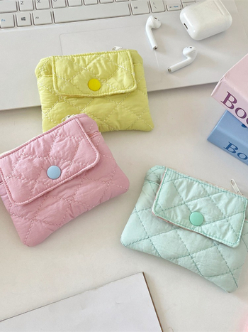 Монетник и картодържател със щракване — полиестер; plaid модел; женски; уличен стил; лято 2025