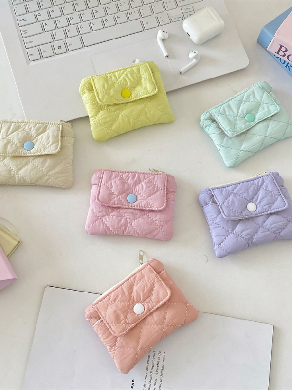 Монетник и картодържател със щракване — полиестер; plaid модел; женски; уличен стил; лято 2025