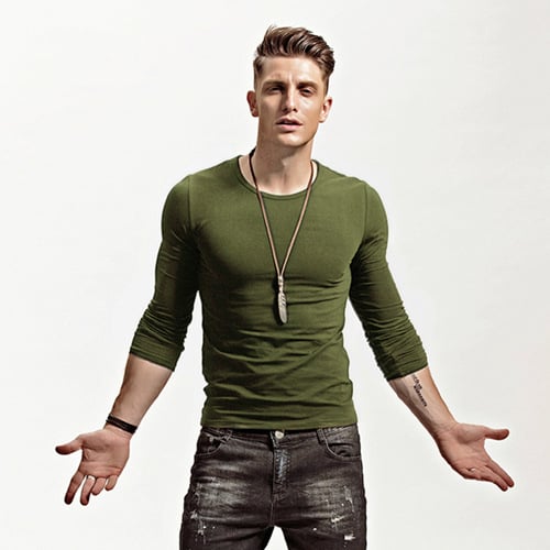 Dlhé rukávy tričko, Slim strih, zmes polyestru, ľahké, kruhový výstrih