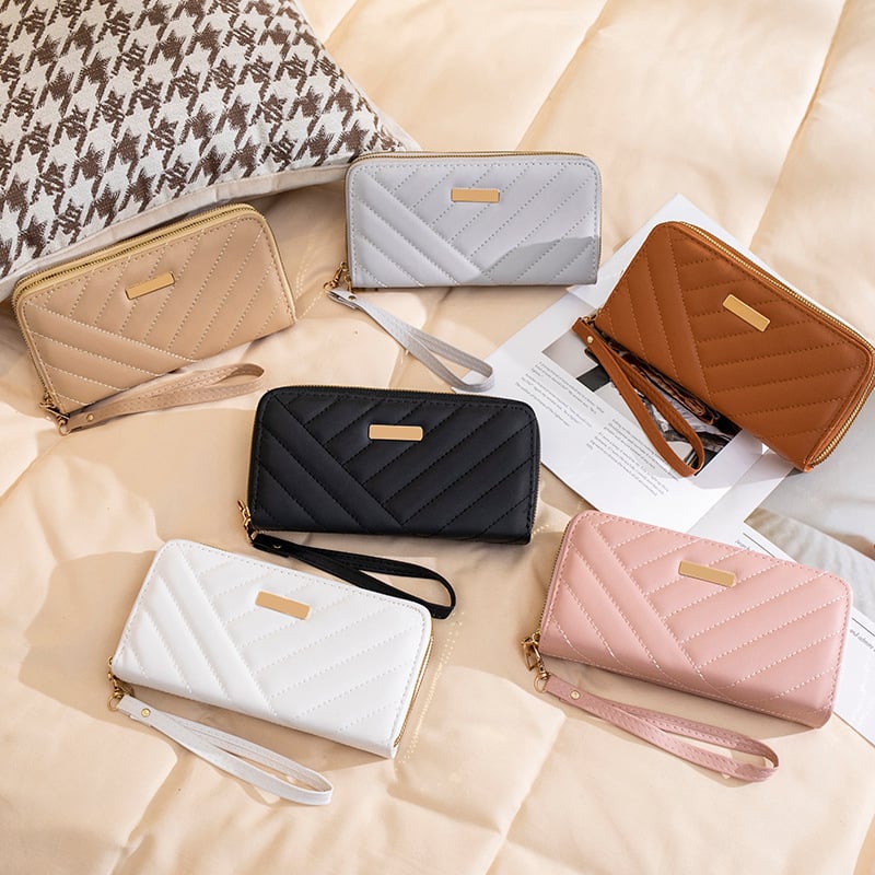 Дълга дамска портфейл с Doppel ципване, множество джобове за карти и монетник (PU кожа, синтетична подплата, урбанистичен стил, дишаща, ултралека)