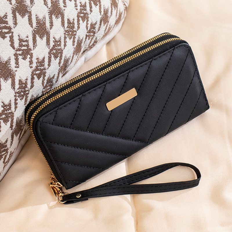 Дълга дамска портфейл с Doppel ципване, множество джобове за карти и монетник (PU кожа, синтетична подплата, урбанистичен стил, дишаща, ултралека)