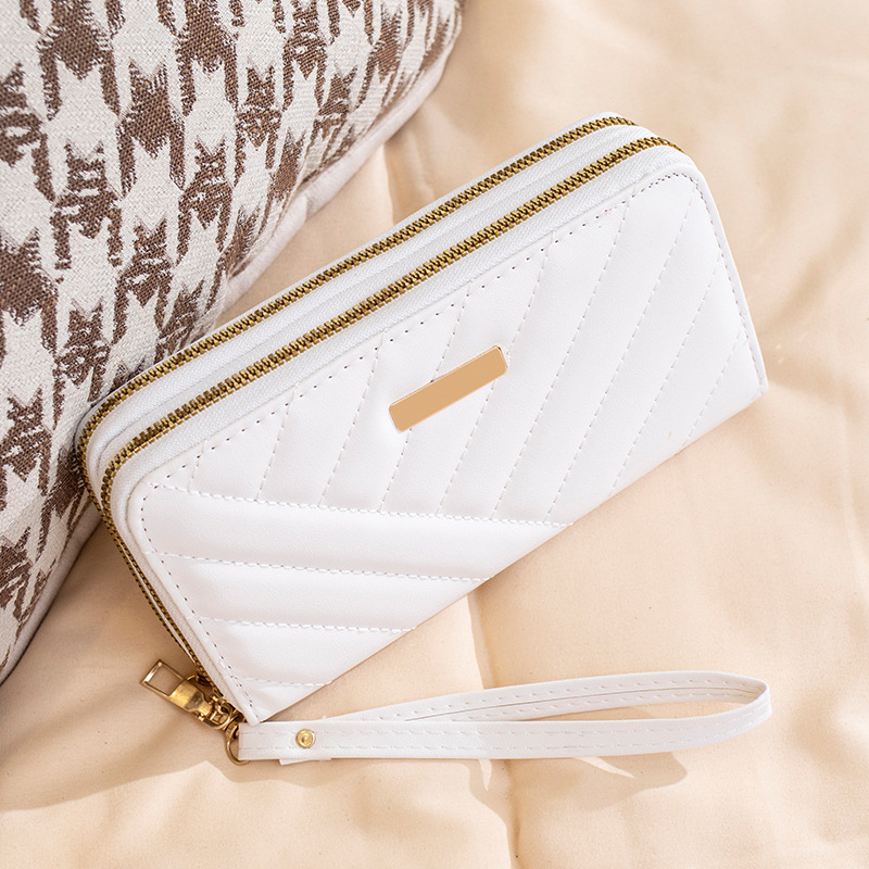 Дълга дамска портфейл с Doppel ципване, множество джобове за карти и монетник (PU кожа, синтетична подплата, урбанистичен стил, дишаща, ултралека)