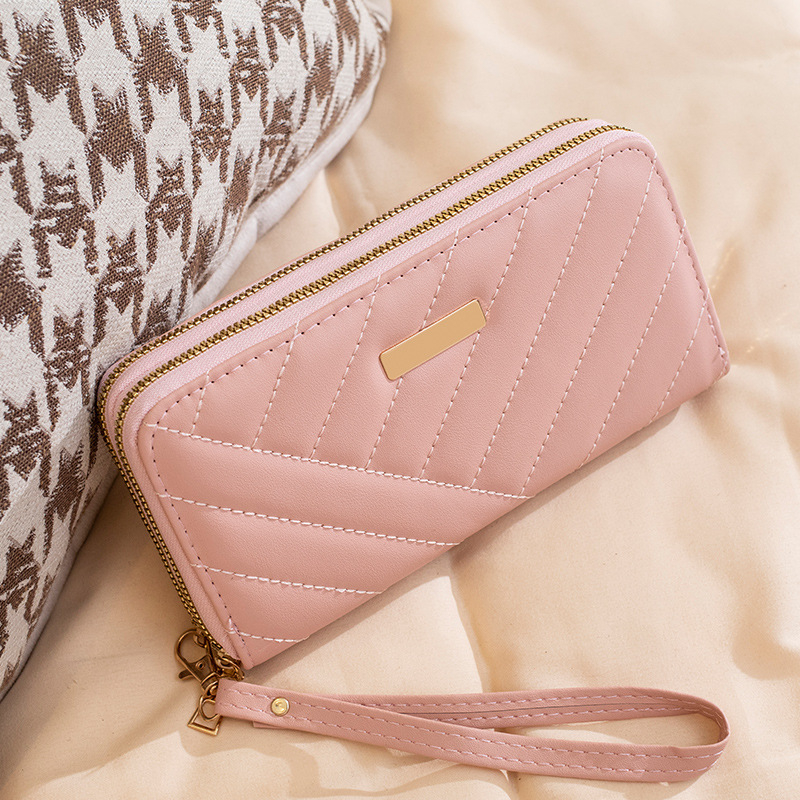 Дълга дамска портфейл с Doppel ципване, множество джобове за карти и монетник (PU кожа, синтетична подплата, урбанистичен стил, дишаща, ултралека)