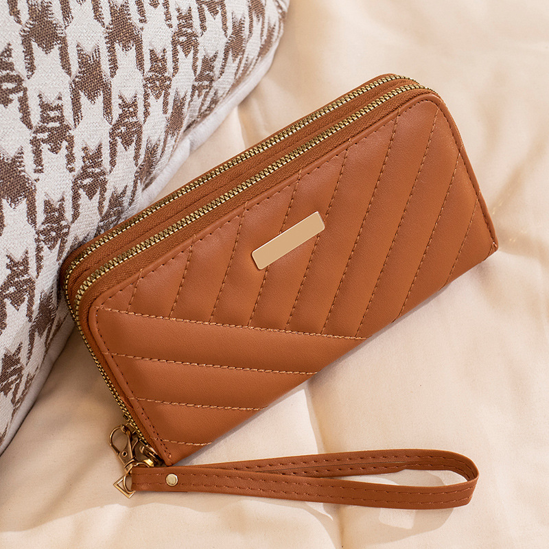 Дълга дамска портфейл с Doppel ципване, множество джобове за карти и монетник (PU кожа, синтетична подплата, урбанистичен стил, дишаща, ултралека)