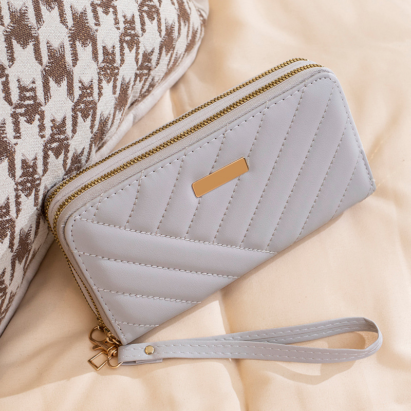 Дълга дамска портфейл с Doppel ципване, множество джобове за карти и монетник (PU кожа, синтетична подплата, урбанистичен стил, дишаща, ултралека)