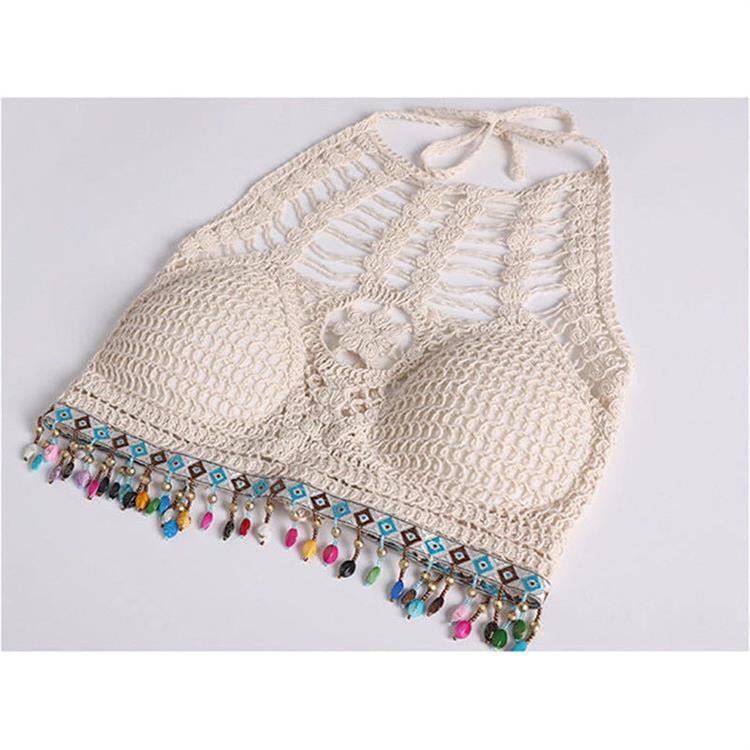 Pamut női halternyakú felső, hát nélküli, hímzett virágmintával, ultrakrát hosszúságú