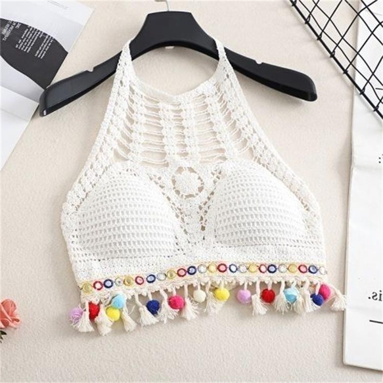 Pamut női halternyakú felső, hát nélküli, hímzett virágmintával, ultrakrát hosszúságú