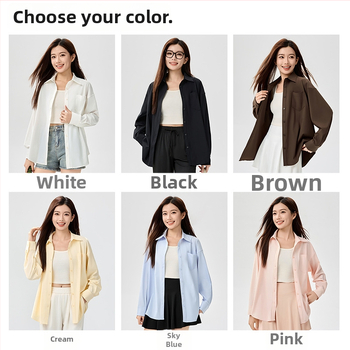 Bluza de protecție solară UPF50+ pentru femei, din nailon/poliamid cu elastan, material Ice Silk răcoritor, croială lejeră, mâneci lungi, subțire, culoare solidă, stil casual japonez-coreean