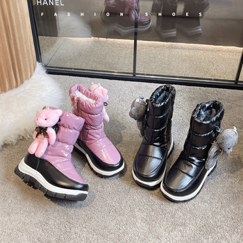 Gyerekek téli bokacipő, fleece-bevonattal, uniszex, PU felső rész, koreai stílusú, 7–16 éveseknek
